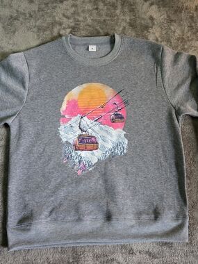 Men's Gray Graphic Crewneck Sweatshirt with Pink & Orange Ski Lift Print